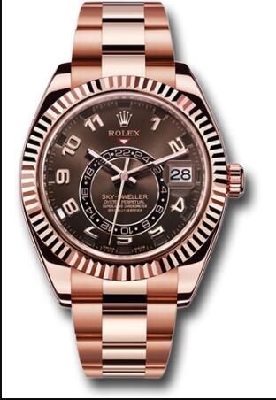 Replica Rolex Everose Gold Sky-Dweller Watch 326935 Chocolate Sunray Arabic Dial - Oyster Bracelet